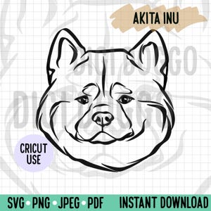 Akita Inu Outline SVG/ Dog Face Line Art Vector/ Dog Breed Digital Download for Cricut Cut File/ Japanese Akita Inu Dog Clipart PNG Drawing