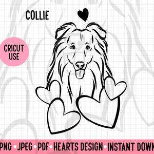 Collie Love Outline SVG Valentines Dog Line Portrait Collie Face Clipart PNG File Valentines Gift Idea for Pet Owner Cricut Silhouette File