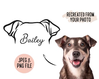 Esquema de dibujo de oreja de mascota / retrato de línea de oreja de perro personalizado / boceto digital de orejas de perro minimalista / idea de diseño de tatuaje conmemorativo de mascota / arte de cara de mascota