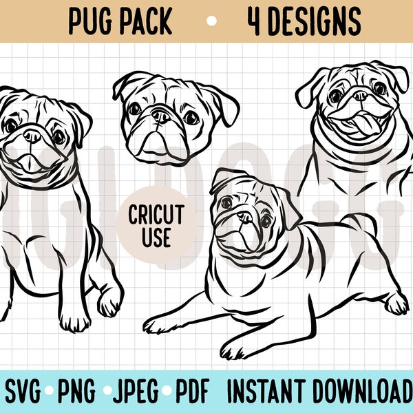 Pug Outline SVG/ Cute Pug Breed Line Drawing Vector File/ Pug Line Art Clipart Cricut Silhouette Cut Out PNG Digital Download/ Pug Lovers