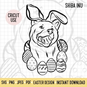 Shiba Inu Easter SVG/Dog Breed Digital Download Vector File/Japanese Shiba Inu Easter Bunny Clipart Cricut File/Doggie Easter Outline Art