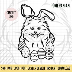 Pomeranian Outline SVG Easter Bunny Ears Dog Breed Digital Download Vector Art Pomeranian Breed Lover Easter Clipart Cricut Project Cut File