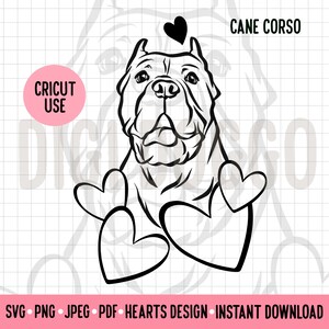 Cane Corso Love Outline SVG Valentines Dog Line Portrait Cane Corso Clipart PNG Digital Download Cricut Silhouette File for Cane Corso Owner
