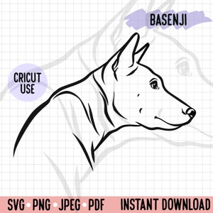 Basenji côté vue contour SVG / dessin au trait minimaliste chien profil / tête Basenji PNG en téléchargement numérique / fichier de coupe Silhouette Basenji / animal de compagnie Logo SVG