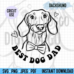 ダックスフントのアウトラインSVG父の日犬種デジタルダウンロードベクターファイルかわいいソーセージ犬種最高の犬のお父さんクリップアートクリカットプロジェクトファイル