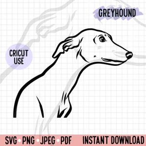 Greyhound Whippet Side View Outline SVG/ Dog Line Portrait Clipart/ Whippet Head PNG Digital Download/ Greyhound Face Cricut Silhouette File