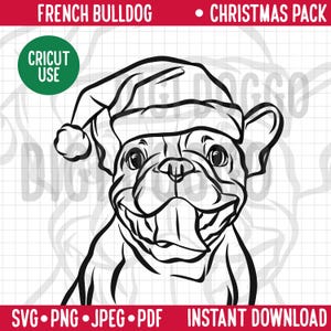 Natal Cachorro SVG/Criança Bulldog Francês Linhagem Retrato Clipart/Frenchie em Chapéu de Papai Noel Vetor/Feriados Festivos Pet PNG Arquivo Digital para Mãe Cachorro