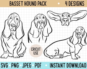 Basset Hound Outline SVG / Hunderasse Line Art Bundle / Basset Hound Vektor Grafik / Hund Zeichnung Cricut Silhouette PNG Digital Hund Download
