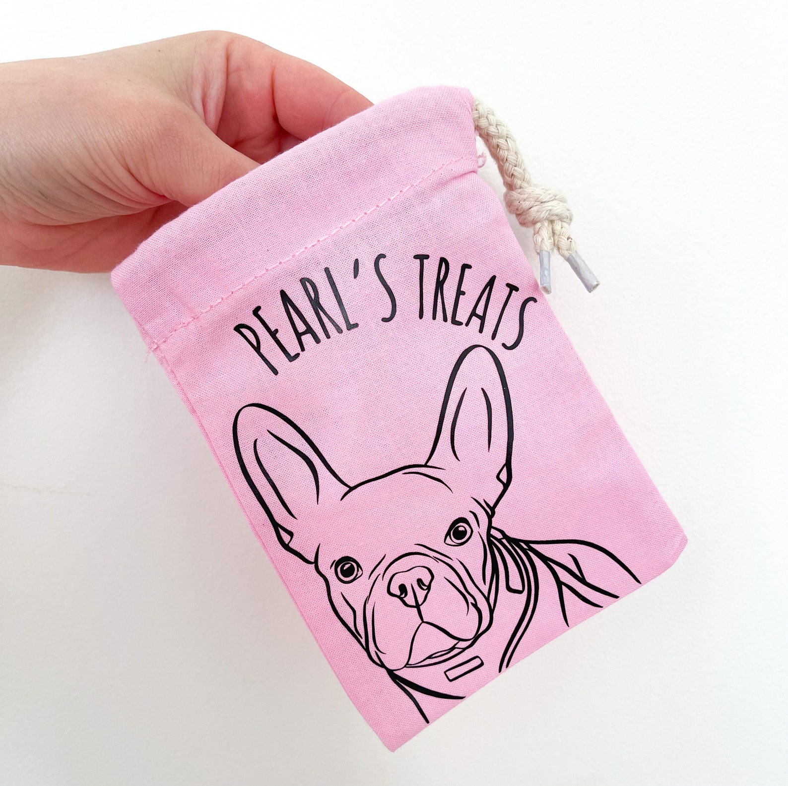 Custom Dog Treat Bag/ Pink Canvas Cotton Pouch/ Pet Treats/ - Etsy
