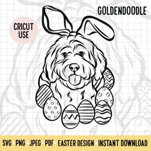 Goldendoodle Dog Easter SVG/Dog Breed Digital Download Vector Art/Goldendoodle Easter Bunny Clipart Cricut File/Dog Easter Outline Doodle