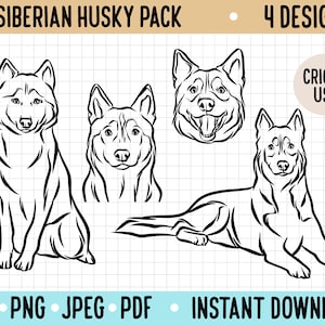 Contorno de Husky siberiano SVG/ Raza de perro Descarga digital PNG/ Husky Face Clipart/ Cricut Silhouette Cut Out Vector/ Husky Dog Owner Line Art