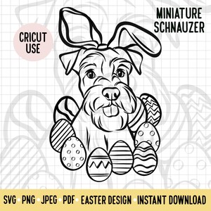 Miniature Schnauzer Easter SVG/Dog Breed Digital Download Vector Art/Schnauzer Friend Easter Clipart Cricut Cut File/Doggie Easter Outline