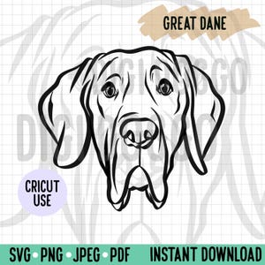 Great Dane Outline SVG/Great Dane Illustration Line Art Vector File/Dog Breed Digital Download for Cricut Silhouette Project/Dog Clipart PNG