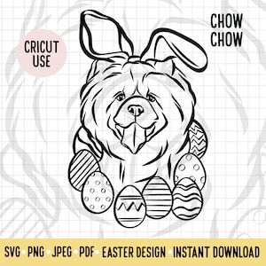 Chow Chow Contorno SVG Raza de perro Conejo de Pascua Descarga digital Archivo vectorial Amante del Chow Chow Clipart de Pascua Proyecto de silueta Cricut Archivo de corte