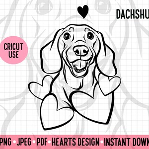 Dackel Liebe SVG Wurst Hund Umriss PNG Download Valentinstag Geschenk für Dackel Besitzer Cricut Silhouette geschnitten Datei Dackel Herzen Clipart