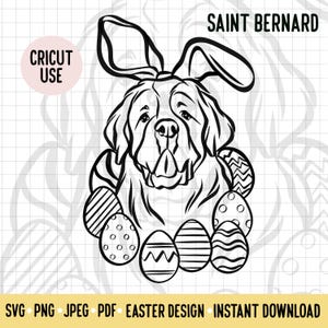 Saint Bernard Outline SVG Easter Bunny Dog Breed Digital Download Vector File St Bernard Breed Lover Easter Clipart Cricut Project Cut File