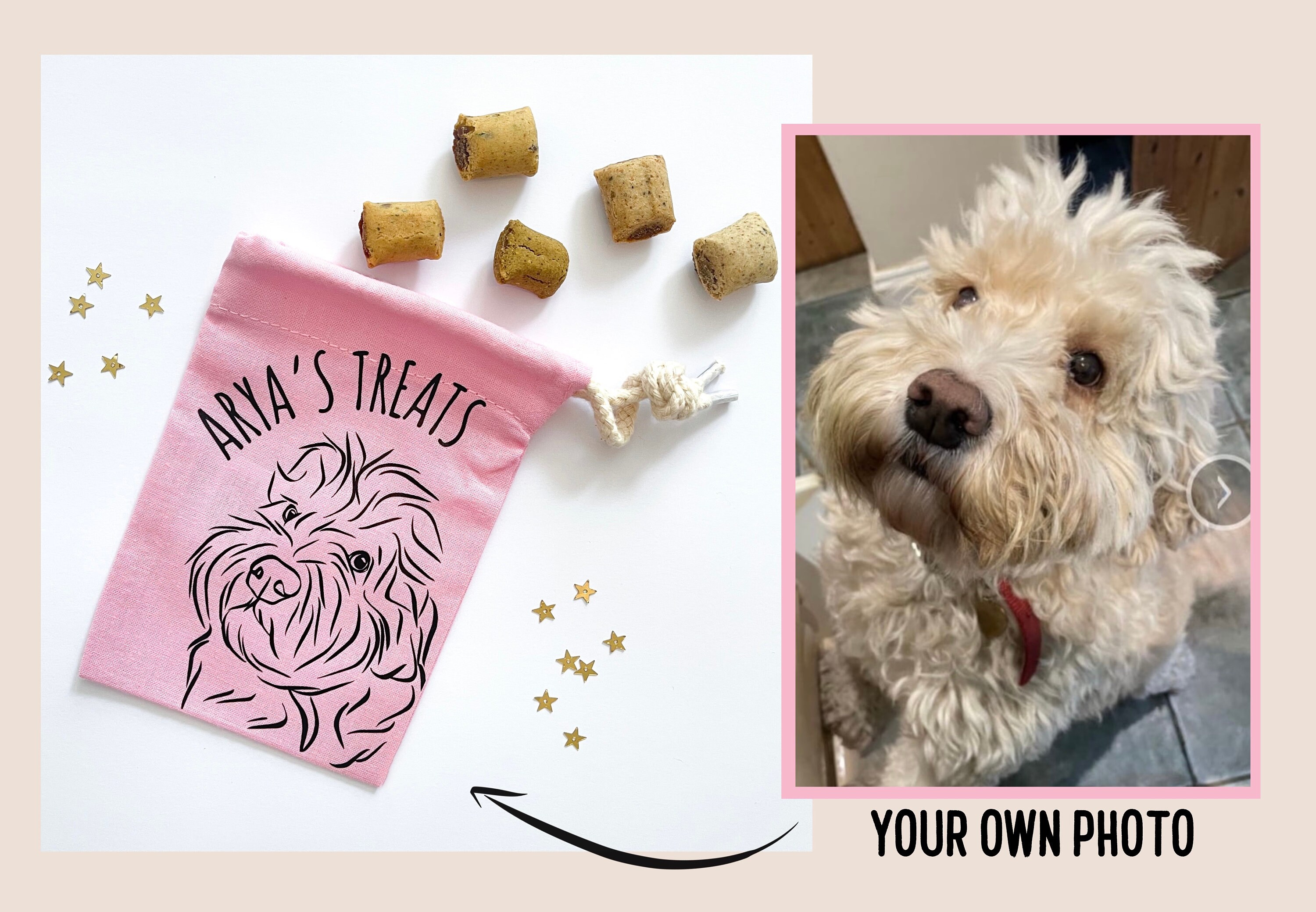 Custom Dog Treat Bag Pink Canvas Cotton Pouch Pet Treats Etsy