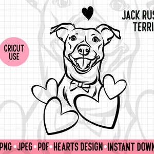 Jack Russell Terrier Esquema SVG/ Valentines Dog Clip Art/ Dog Breed Line Art Digital Download/ Happy Jack Russell Love PNG/ Dog Vector File