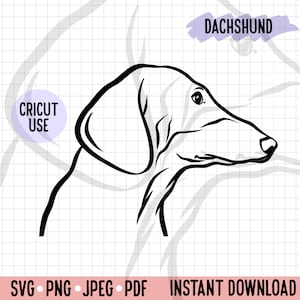 Dachshund Side View Outline SVG/ Minimalist Dog Profile Line Art/ Sausage Dog Head PNG Digital Download/ Dachshund Breed Face Clipart File