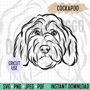 Cockapoo Outline SVG/ Cockapoo Dog Face Line Art Vector File/Dog Breed Digital Download for Cricut/ Cockapoo T-Shirt Making Dog Clipart PNG