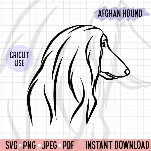 Afghan Hound Side View Outline SVG/ Minimalist Dog Line Art/ Cute Afghan Hound Head PNG Digital Download/ Pedigree Simple Line Art Drawing