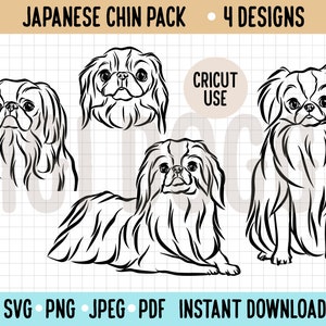 Contorno de barbilla japonesa SVG/ Raza de perro Paquete de descarga digital PNG Ilustración de imágenes prediseñadas de barbilla japonesa / Cricut Silhouette Dog Lover Vector File