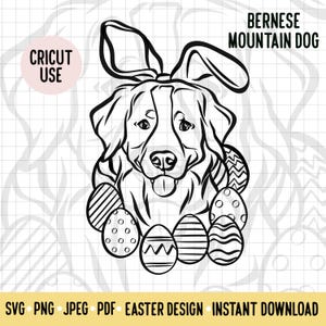 Berner Sennenhund Ostern SVG/Hund Rasse Digital Download Vektor File/Berner Hund Osterhase Clipart Cricut File/Pet Ostern Outline Art