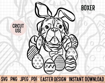 Boxer Dog Outline SVG Easter Bunny Boxer Breed Digital Download Vector File Cute Boxer Lover Easter Clipart Cricut Silhouette Cut Out File