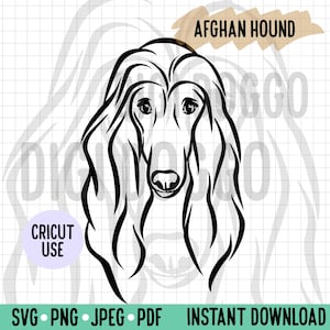 Afghan Hound Outline SVG/ Afghan Hound Face Line Art Vector File/ Dog Breed Digital Download for Cricut Silhouette Project/ Dog Clipart PNG