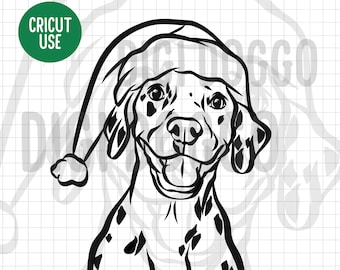 Dalmatian Christmas SVG: Dog Breed Line Art, Santa Hat (Digital Download)