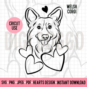 Corgi Love SVG Dog Outline Breed PNG Download Valentines Gift for Welsh Corgi Owner Cricut Silhouette Cut File Dog Hearts Clipart Vector Art