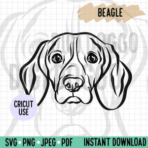 Beagle Outline SVG/Cute Beagle Face Line Art Vector File/Dog Breed Digital Download for Cricut Work Project /Beagle Clipart PNG Cutting File