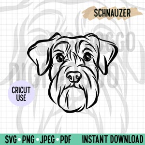Esquema de Schnauzer miniatura SVG/ Archivo de arte lineal de cara de Schnauzer Vector/ Descarga digital de raza de perro para proyecto de silueta Cricut/ Clipart de perro