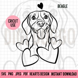 Beagle Love Outline SVG Valentines Dog Line Portrait Beagle Face Clipart PNG File Valentines Gift Idea for Pet Owner Cricut Silhouette File