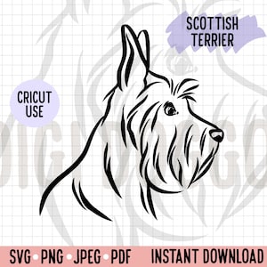 Scottish Terrier Side View SVG/ Scottie Face Portrait Outline Art/ Scottish Terrier Clipart/ Dog Line Drawing Digital Download Cut Out File