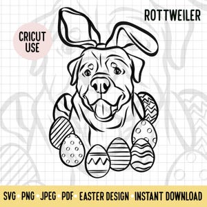 Rottweiler Outline SVG Easter Bunny Dog Breed Digital Download Vector File Rottie Lover Easter Clipart Cricut Silhouette Project Cut File