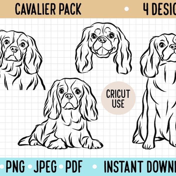 Cavalier King Charles Spaniel Outline SVG/ Cavalier Digital Download PNG/ Dog Clipart Illustration/ Cricut Silhouette Vector Spaniel File