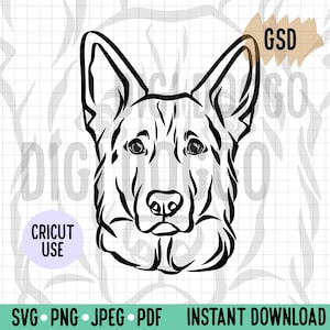 German Shepherd Outline SVG/ GSD Face Line Art Vector File/ Dog Breed Digital Download for Cricut Silhouette Project/ Large Dog Clipart PNG