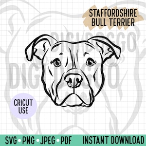 Staffordshire Bull Terrier Outline SVG/Dog Face Line Art Vector File/ Staffy Digital Download for Cricut Silhouette Project/Pet PNG Clipart