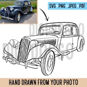 Custom Digital Outline Car Drawing/ Retro Car Illustration From Photo/ Personalised Car Line Art/ Car Gift for Man/ Artistic Gift for Father