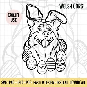 Corgi Outline SVG Easter Bunny Dog Breed Digital Download Vector File Welsh Corgi Lover Easter Clipart Cricut Silhouette Project Cut File