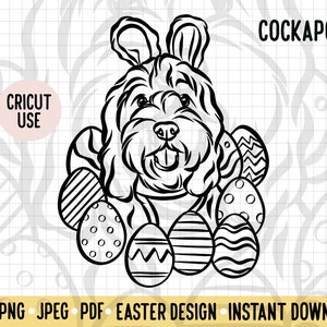 Cockapoo Easter Outline SVG/ Cricut Silhouette Cockapoo Drawing PNG File/ Cockapoo Dog Vector Clipart/ Cockapoo Owner Gift/ Easter Dog SVG