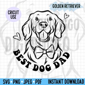 最高の犬のお父さんのアウトラインSVG/ゴールデンレトリバー犬種のデジタルダウンロードベクターファイル/レトリバー犬好きのお父さんクリップアートクリカットプロジェクトカットファイル