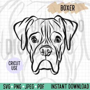 Boxer Dog Outline SVG/ Boxer Face Line Art Vector File/Dog Breed Digital Download for Cricut Cut Out Computer File/Boxer Breed Clipart PNG