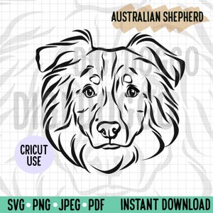 Australian Shepherd Outline SVG/Aussie Shepherd Drawing Line Art Vector/Dog Breed Digital Download for Cricut Silhouette/Dog Clipart PNG