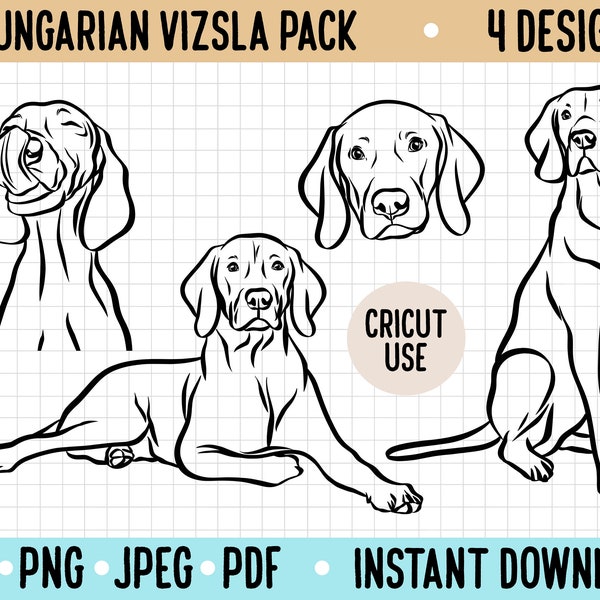 Hungarian Vizsla Outline SVG/ Digital Download Dog Line Art/ Vizsla Dog Vector Illustration Pack/ Vizsla Cut Out File For Cricut Silhouette