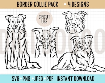 Contour SVG Border Collie/chien dessin vectoriel fichier/Cricut Silhouette Border Collie fichier découpe/animal visage art numérique téléchargement immédiat