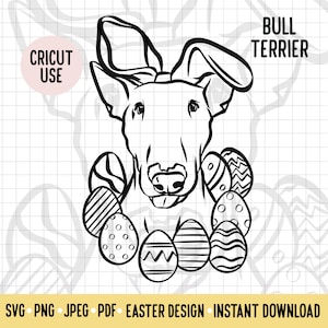 Bull Terrier Outline SVG Easter Bunny Ears Dog Breed Digital Download Vector File Bully Breed Lover Easter Clipart Cricut Project Cut File