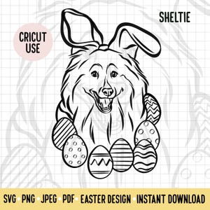 Sheltie Dog Outline SVG/ Easter Bunny Dog Breed Digital Download Vector File/Sheltie Lover Easter Clipart Cricut Silhouette Project Cut File