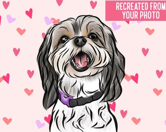 Portrait d'animal de compagnie pour la Saint-Valentin / Illustration numérique personnalisée de chien / Art de dessin animé personnalisé / cadeau pour propriétaire de chien